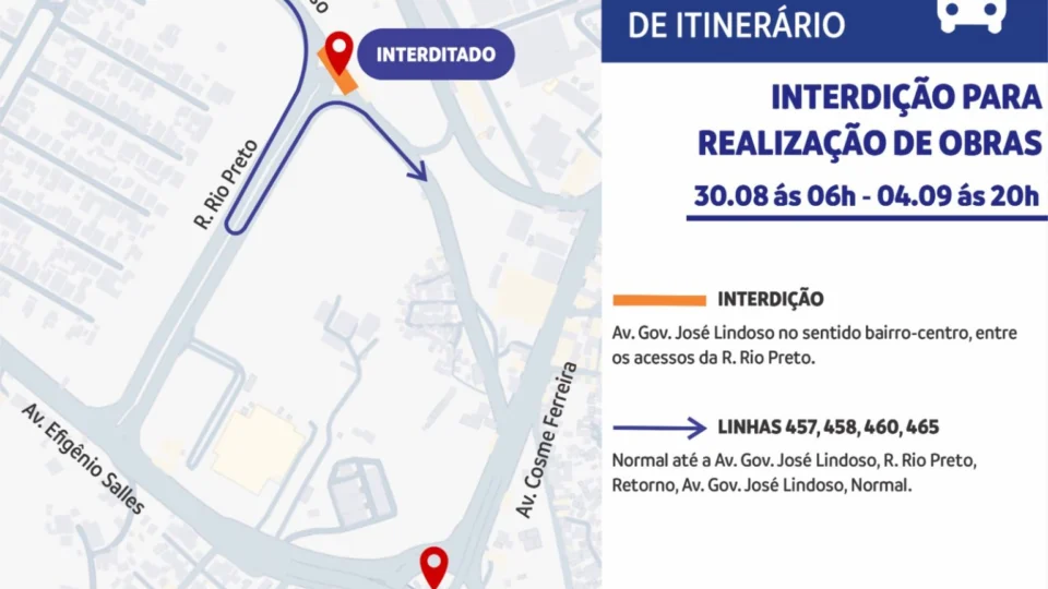 Trecho da avenida Governador José Lindoso será interditado em Manaus