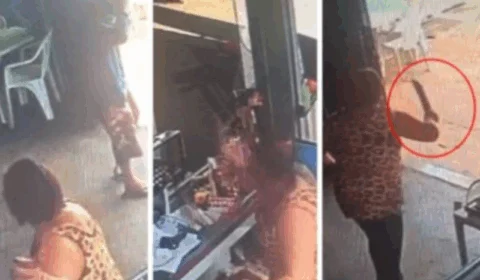 VEJA VÍDEO: dona de mercado reage a assalto e usa facão para expulsar bandidos