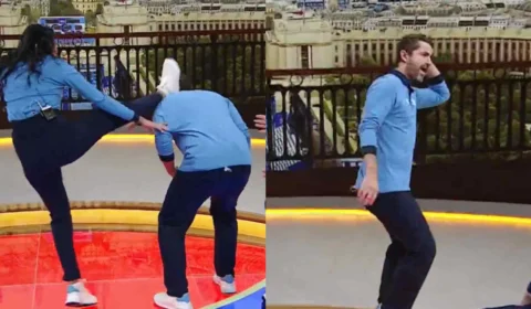 VEJA VÍDEO: apresentador Andreoli leva chute na cabeça ao vivo