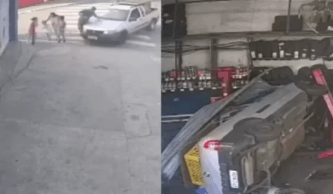 Vídeo mostra motorista atropelando família e invadindo oficina; assista