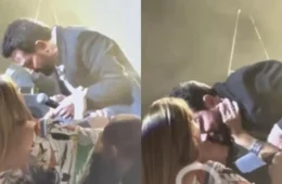 VEJA VÍDEO: Casado, Luciano Camargo recebe beijo na boca de fã durante show