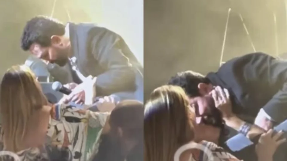 VEJA VÍDEO: Casado, Luciano Camargo recebe beijo na boca de fã durante show