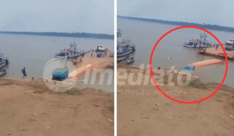 VEJA VÍDEO: carreta cai em rio após cabo de balsa romper no Amazonas