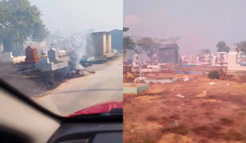 Vídeo: incêndio atinge túmulos no Cemitério Nossa Senhora de Aparecida no Tarumã