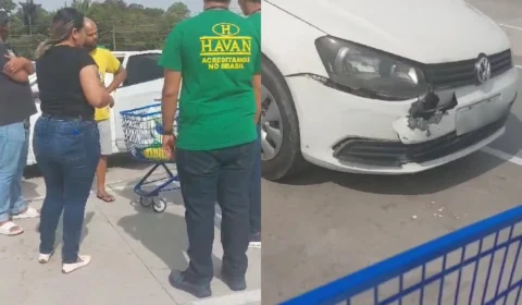 Vídeo: carrinho de supermercado desce ladeira de estacionamento e atinge carro na Av. das Torres