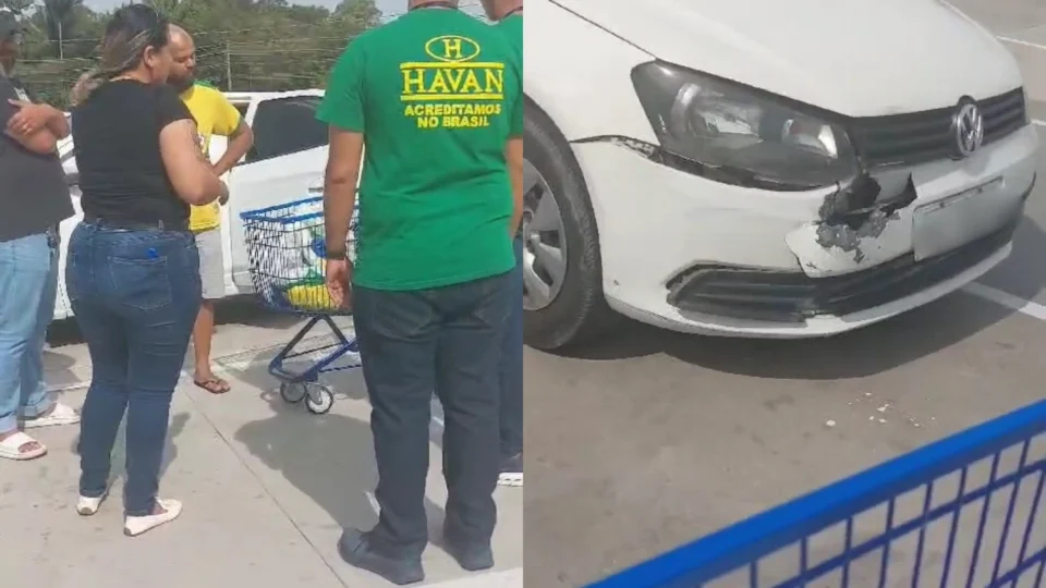 Vídeo: carrinho de supermercado desce ladeira de estacionamento e atinge carro na Av. das Torres