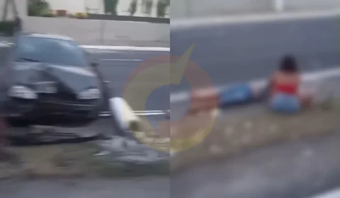 Vídeo: motorista derruba poste e bloqueia parte da Av. Constantino Nery