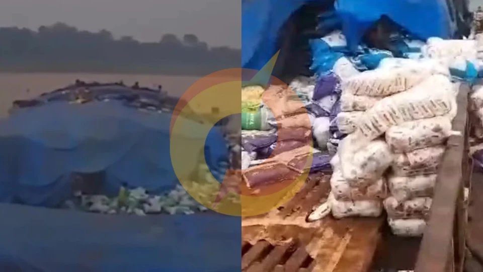 Vídeo: balsa encalha no Rio Madeira e é saqueada no município de Manicoré