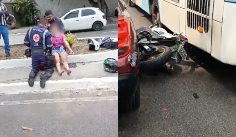 Vídeo: motoqueiro escapa de ser esmagado por ônibus na Av. Darcy Vargas