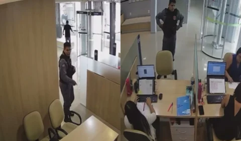 Veja o vídeo: homem se passou por PM para assaltar uma agência financeira