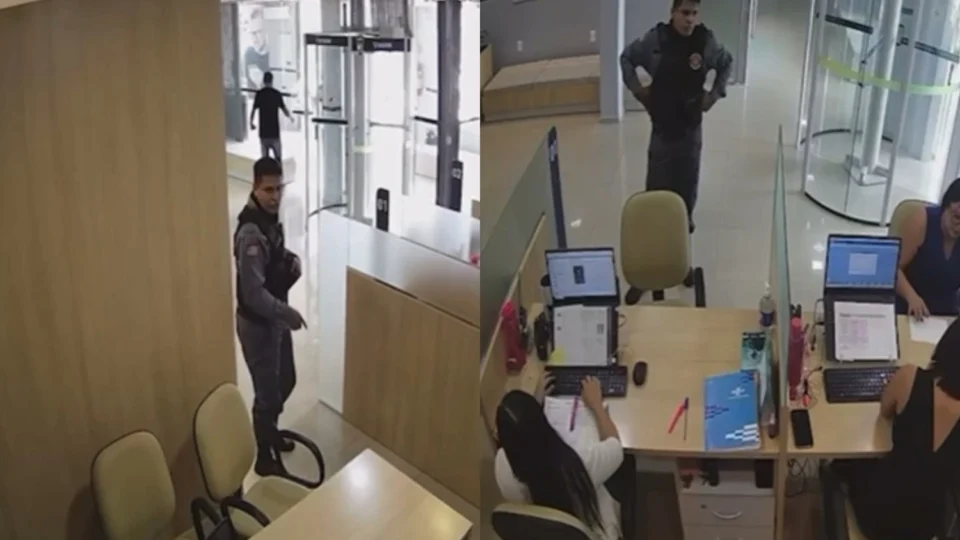 Veja o vídeo: homem se passou por PM para assaltar uma agência financeira