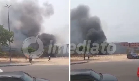 VEJA VÍDEO: fogo atinge área de mata perto de escola de samba em Manaus