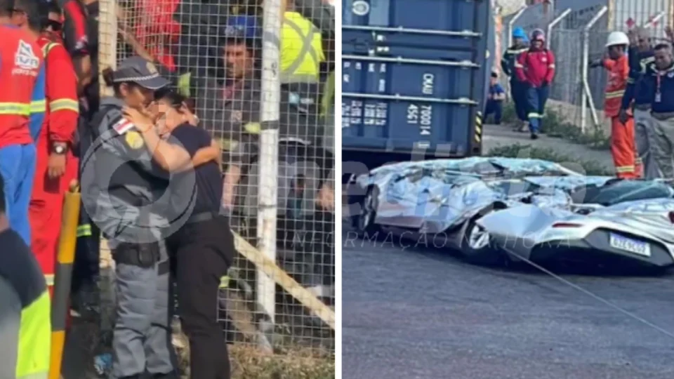 Esposa de motorista esmagado por carreta em Manaus é consolada por Policial Militar