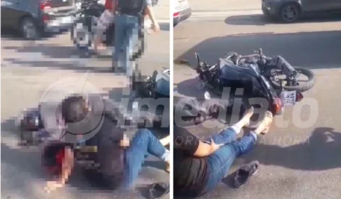 VÍDEOS: carreta passa por cima de roda de moto e deixa dois feridos na estrada da Ponta Negra