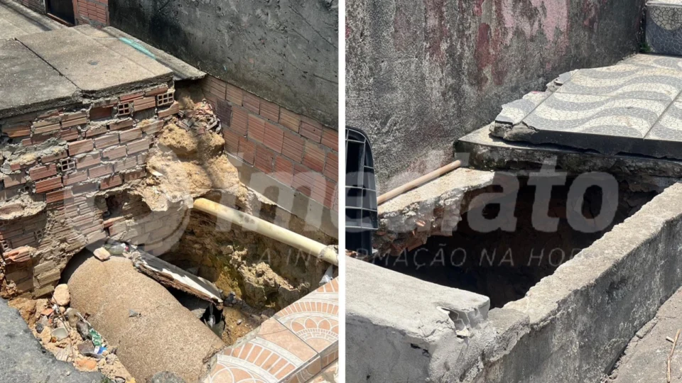 Calçada de residência corre o risco de desabar por causa de obra inacabada no Jorge Teixeira