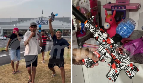 VÍDEOS: jovens invadem loja e realizam batalha com armas de ‘bolinhas em gel’ em Manaus