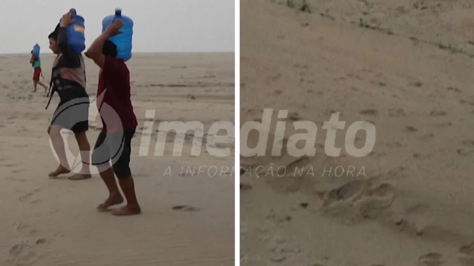 VÍDEO: ribeirinhos precisam caminhar em área seca para retirar água no Rio Madeira