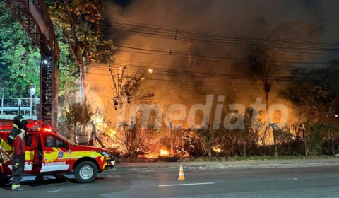 VÍDEO: incêndio de grandes proporções atinge área de mata no Distrito Industrial