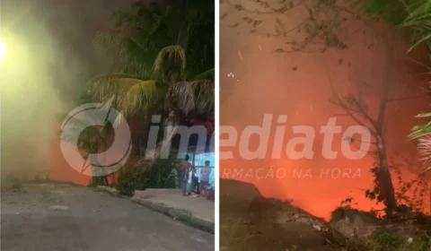 VÍDEO: incêndio de grandes proporções atinge área de mata e parte de uma casa no bairro João Paulo