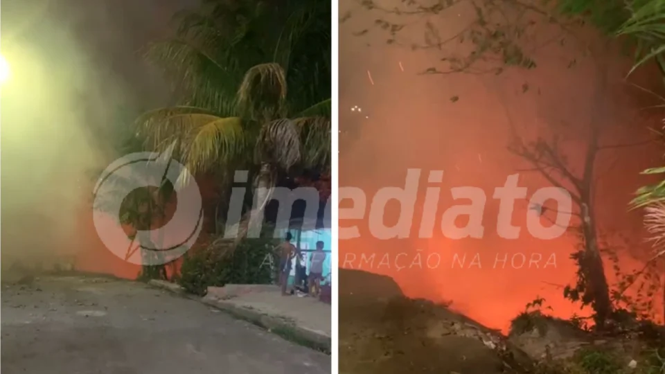 VÍDEO: incêndio de grandes proporções atinge área de mata e parte de uma casa no bairro João Paulo