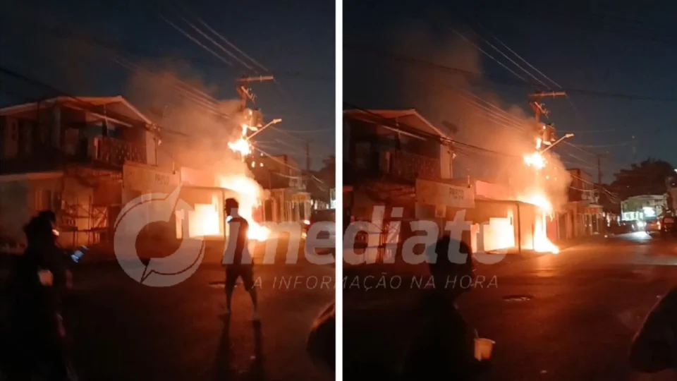 VEJA VÍDEO: poste de energia pega fogo e assusta moradores no bairro São Francisco