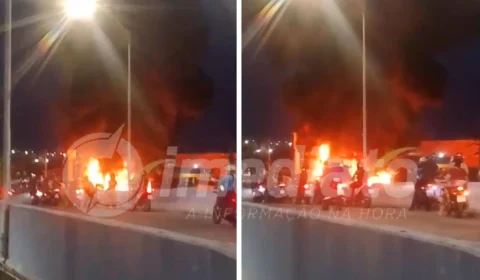 VEJA VÍDEOS: ônibus pega fogo dentro de garagem de empresa em Manaus