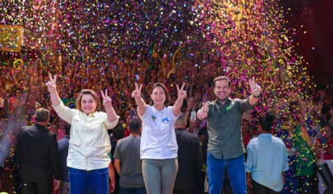 Ex-primeira-dama Michelle Bolsonaro participa de evento em Manaus em apoio a candidatos da direita