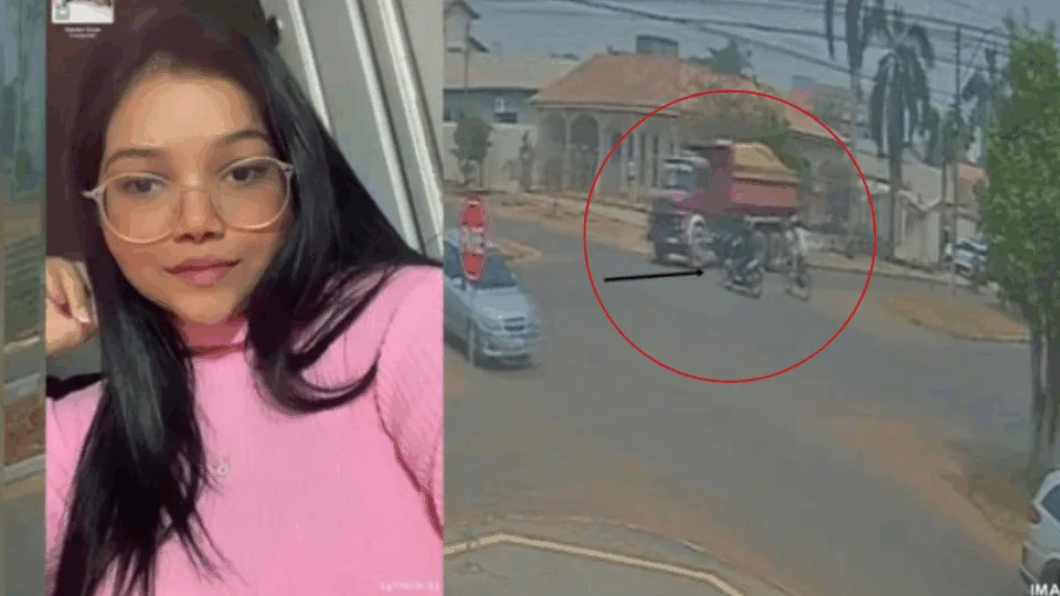VEJA VÍDEO: jovem em motocicleta morre após ser esmagada por caçamba durante acidente