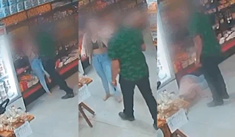 VEJA VÍDEO: empresário agride e esgana mulher dentro de padaria