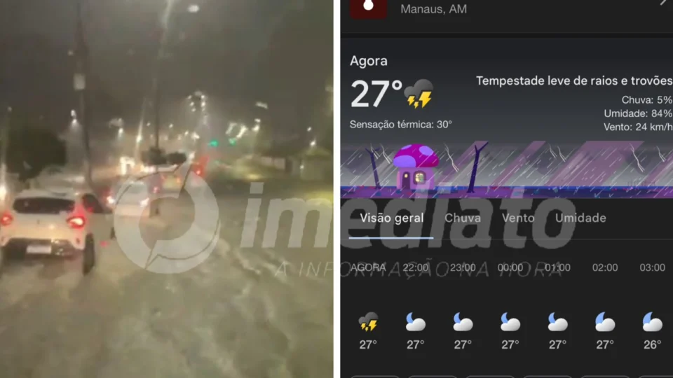 Após calor intenso, forte chuva é registrada na noite desta sexta-feira (27) em Manaus