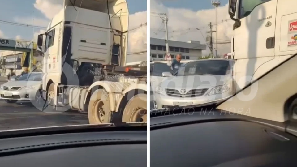 VÍDEO: colisão entre carro e caminhão deixa trânsito congestionado na Avenida Djalma Batista