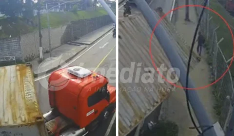 VEJA VÍDEO: homem escapa de ser esmagado por carreta que tombou na entrada do Porto Chibatão
