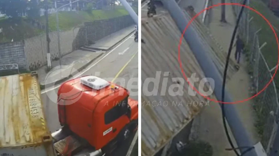 VEJA VÍDEO: homem escapa de ser esmagado por carreta que tombou na entrada do Porto Chibatão