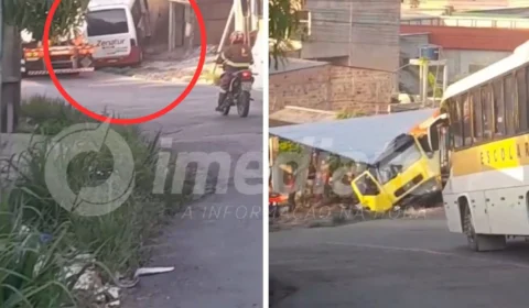 VEJA VÍDEOS: micro-ônibus perde controle em ladeira e invade garagem de casa no Santa Inês