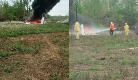 Vídeo: avião de pequeno é abatido pela FAB e pega fogo em Lábrea