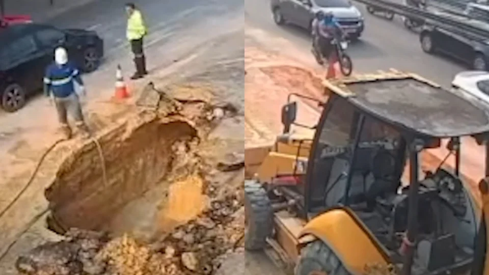 Cratera se abre na rua Salvador e provoca transtornos no trânsito e desabastecimento de água em Manaus