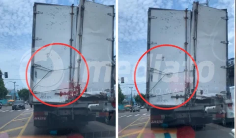 VÍDEO: caminhão com portas amarradas por cordas é flagrado transitando em avenida de Manaus
