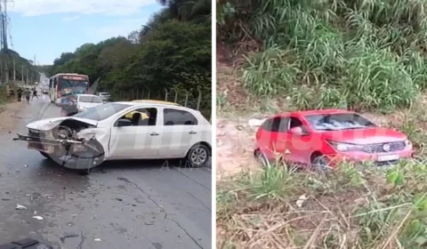 VEJA VÍDEO: carro capota e cai em barranco após colisão entre veículos na AM-010