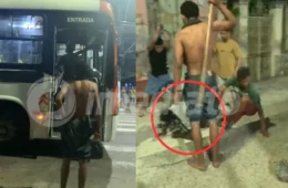 VEJA VÍDEO: homem é espancado a pauladas em parada de ônibus no Centro de Manaus