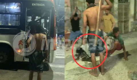 VEJA VÍDEO: homem é espancado a pauladas em parada de ônibus no Centro de Manaus