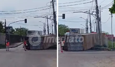 VÍDEO: motorista tenta fazer curva e carreta tomba em Avenida próximo ao Porto Chibatão