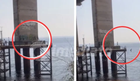 VEJA VÍDEO: crianças pulam de pilastra na Ponte Rio Negro em busca de ‘lazer’ em Manaus