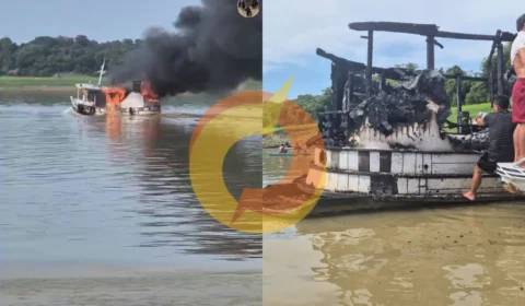 Vídeo: incêndio atinge barco com pessoas no Rio Purus, em Beruri-AM