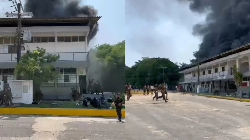 Vídeo: curto-circuito causa incêndio de grandes proporções em área militar de Manaus