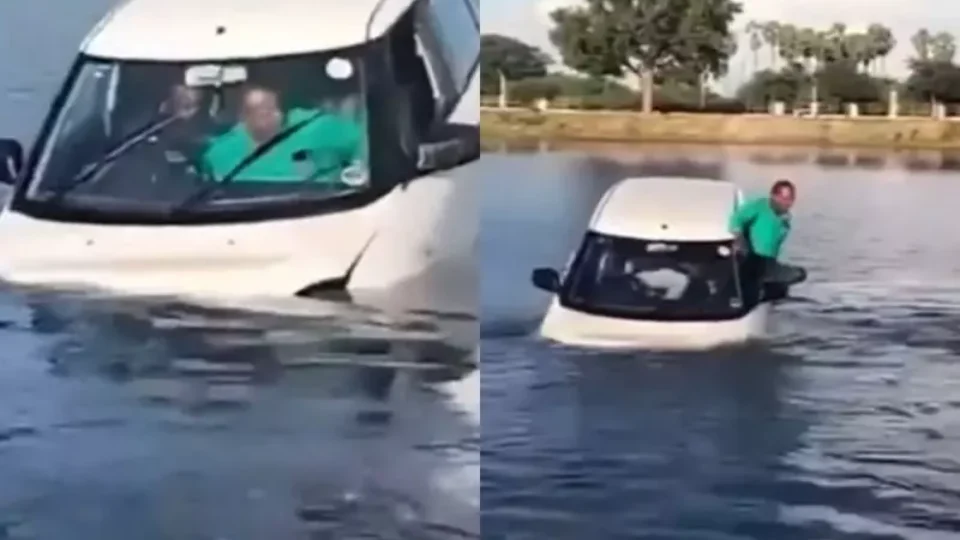 VEJA VÍDEO: aluno de autoescola troca pedais e acaba com carro dentro de lago