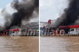 VEJA VÍDEO: posto de combustíveis flutuante pega fogo no Amazonas