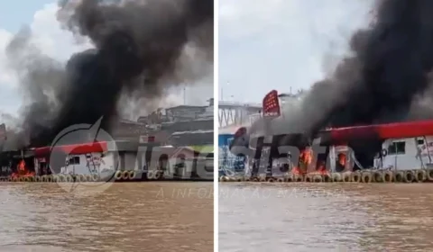 VEJA VÍDEO: posto de combustíveis flutuante pega fogo no Amazonas