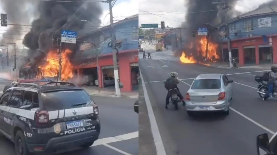 VEJA O VÍDEO: Ônibus pega fogo e perde controle na zona sul de São Paulo