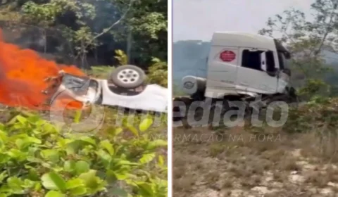 VEJA VÍDEOS: grave acidente entre três veículos na BR-174 deixa vítimas e causa explosão