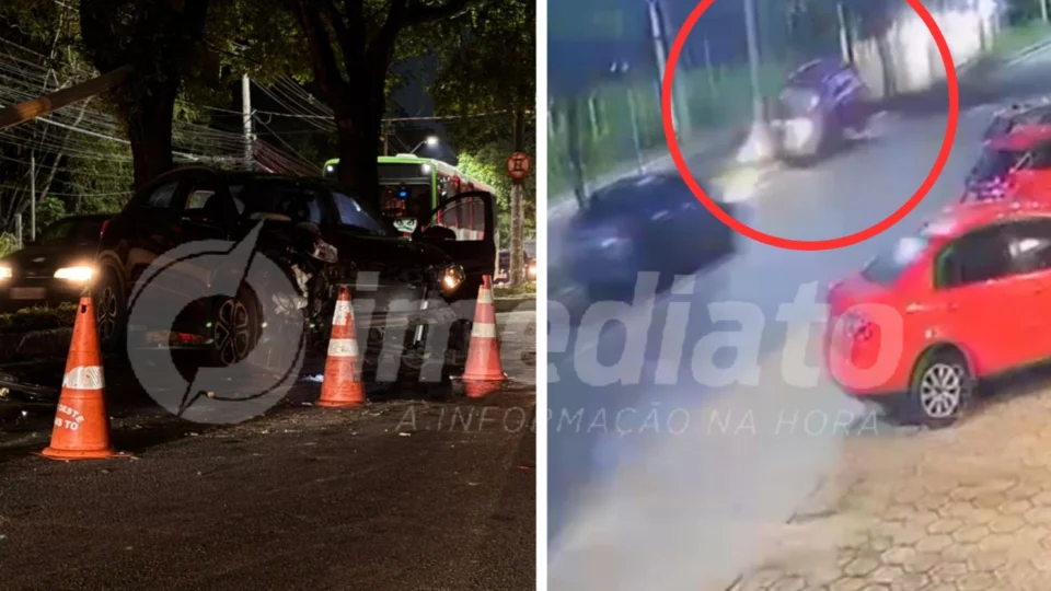 VEJA: vídeo mostra motorista embriagado colidindo em poste na Avenida Darcy Vargas